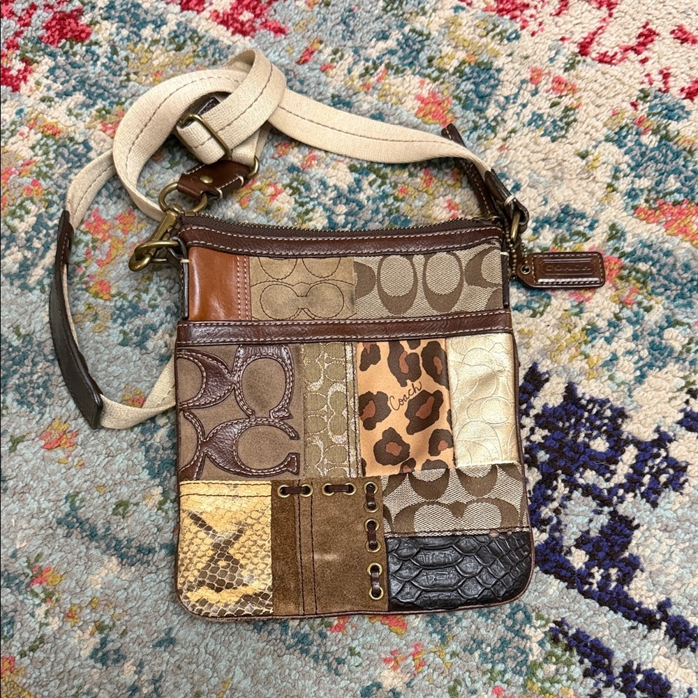 Coach Patchwork Crossbody Bag - Brown, Tan, and Gold